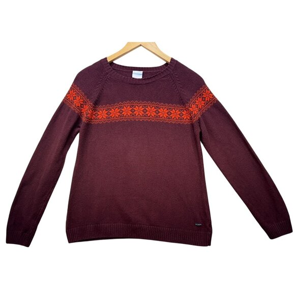 Columbia Youth Sweater Size L Maroon Orange Fair Isle Pattern - Picture 1 of 9